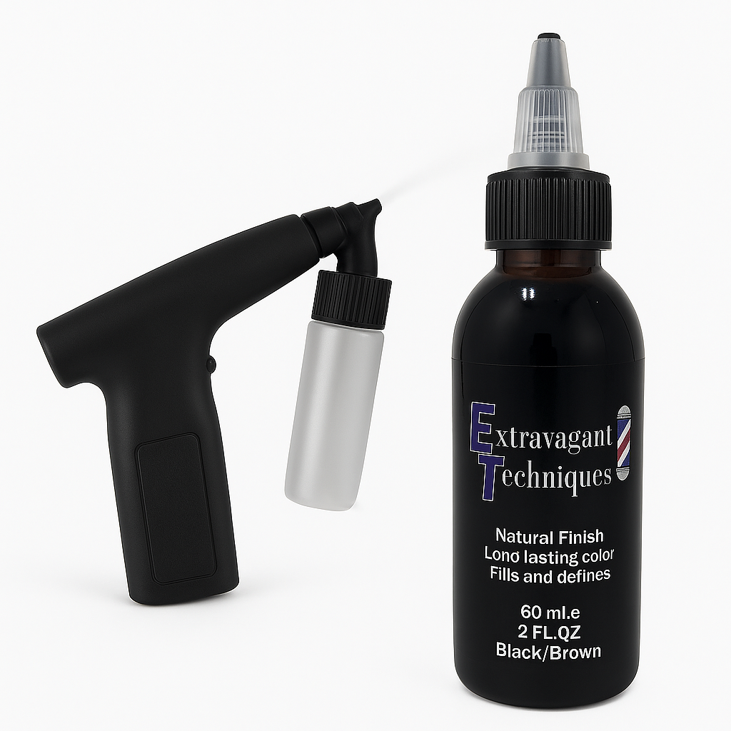 Extravagant Techniques Airbrush Hairline Kit | No-Clog Airbrush Gun + 2oz Dye | Sharp Lines & Natural Finish