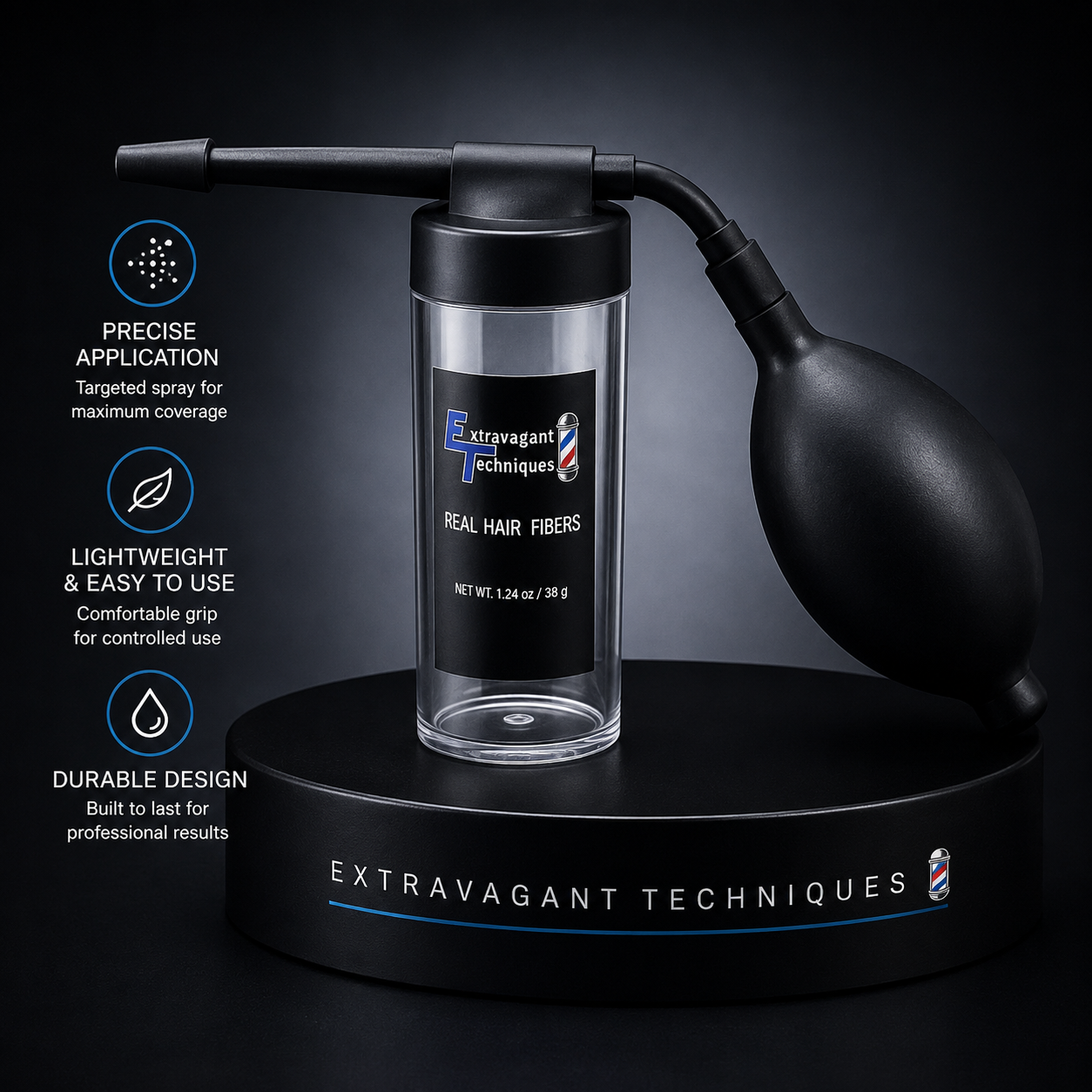 Real Hair Fiber System Combo = Real hair fibers + pump applicator + 2-in-1 fiber hold spray + enhancement card
