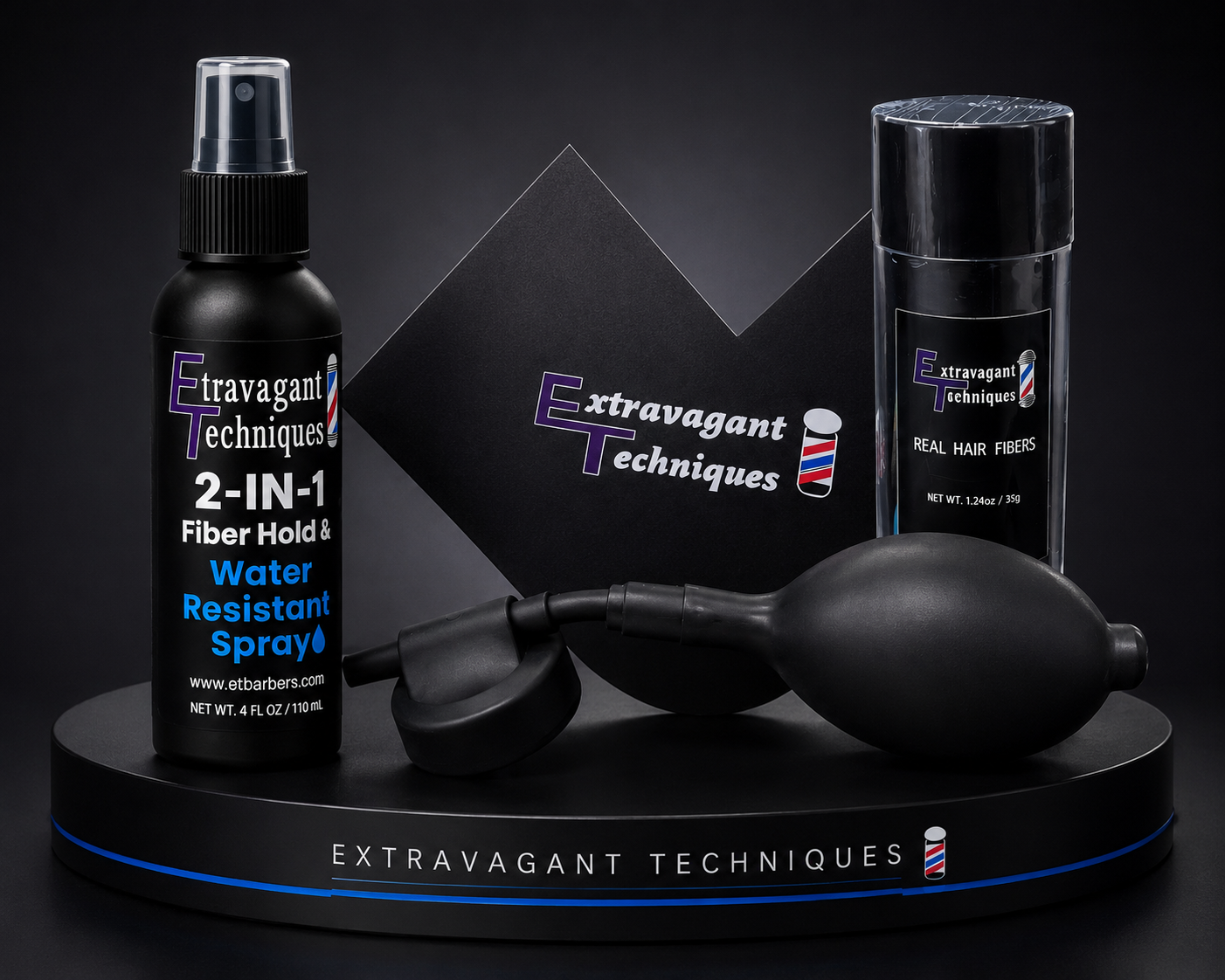 Real Hair Fiber System Combo = Real hair fibers + pump applicator + 2-in-1 fiber hold spray + enhancement card