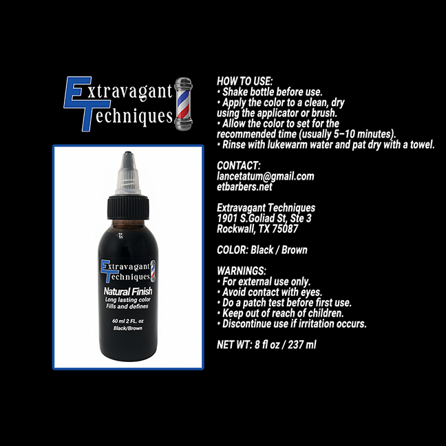 Extravagant Techniques Semi-Permanent Dye – Black Brown (2oz) | Natural Hairline Color Blend | Barber-Grade Depth & Definition